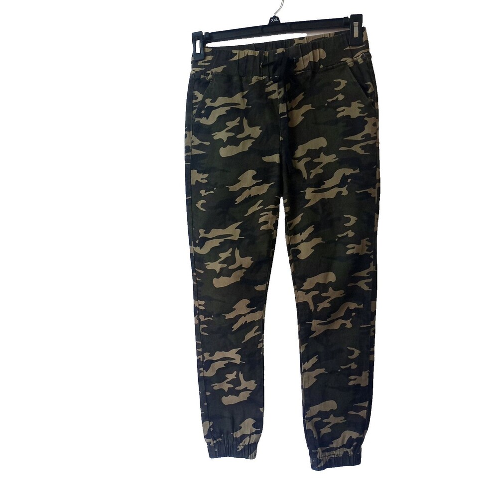 SONG Denim Camo Jogger Pants High Rise Elastic & Drawstring Sz 7/28 Cotton - Picture 3 of 16